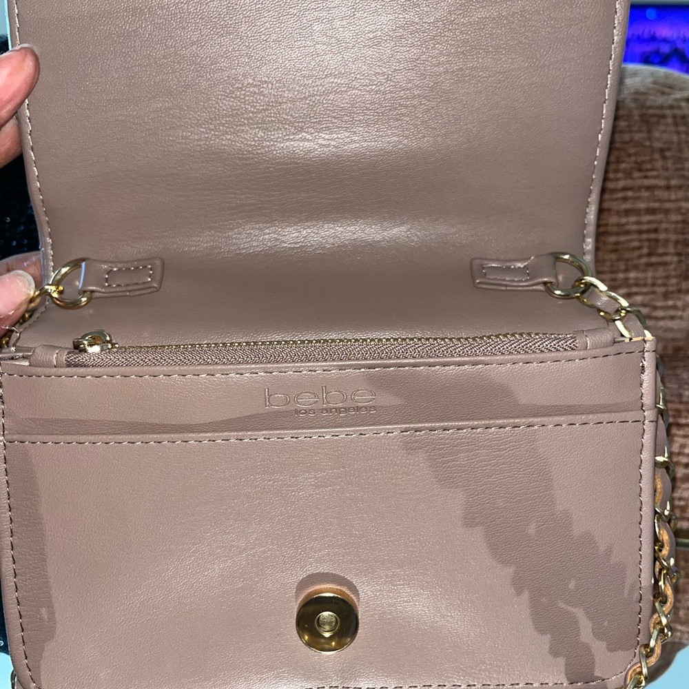 Bebe Tan Quilted Crossbody Bag with Gold Chain - Picture 3 of 6